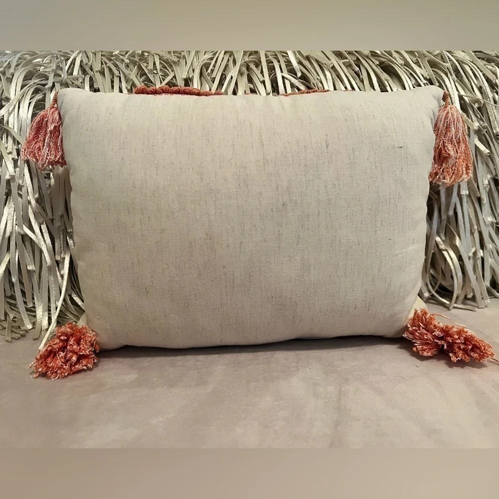 DECORATIVE PILLOW Macramé Orange Salman Tasseled off White 10” x 14” Rectangle